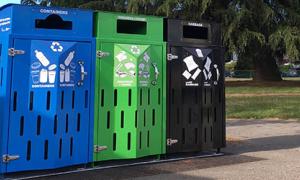 Recycling, Compost and Garbage bins in a park